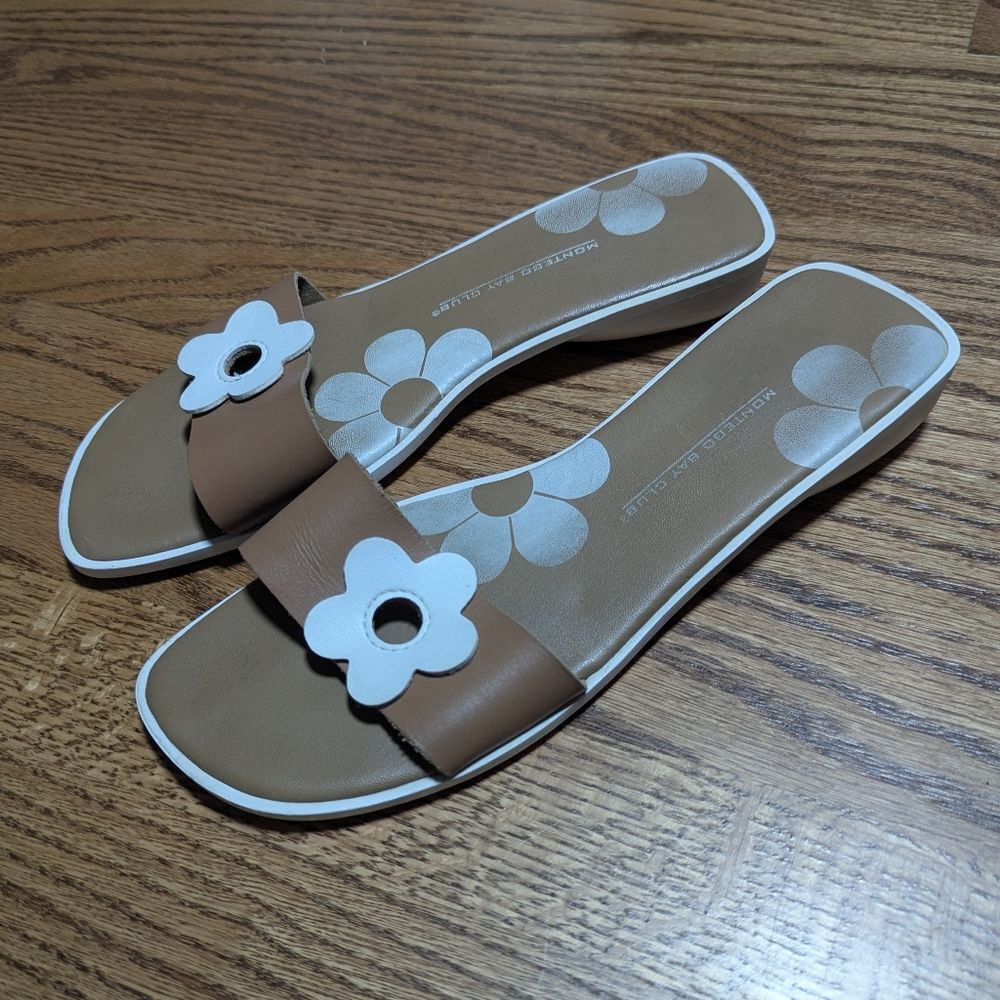 Vintage 90s Leather Floral Mule Sandals